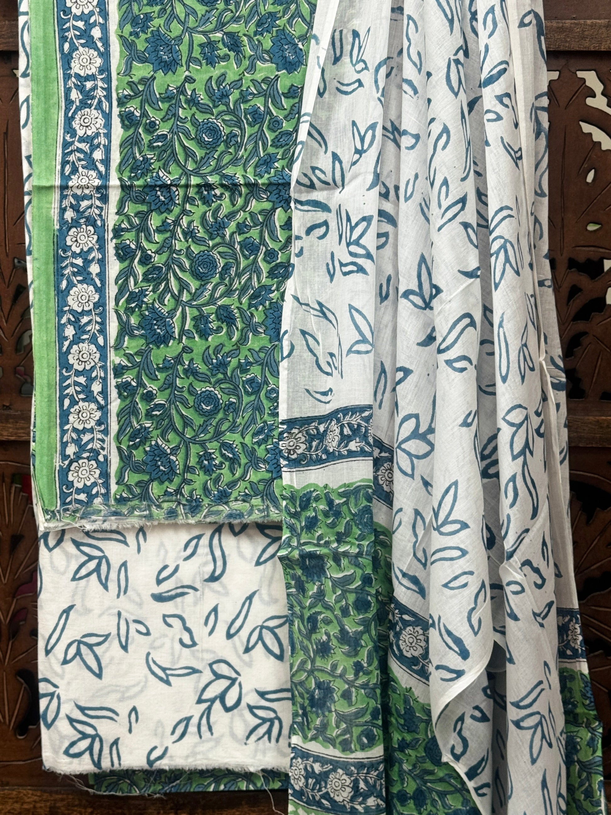 Azure Forest Hand-Block Printed Cotton Unstitched Suit Set HANDMADEAHOLIC BY MISHKA