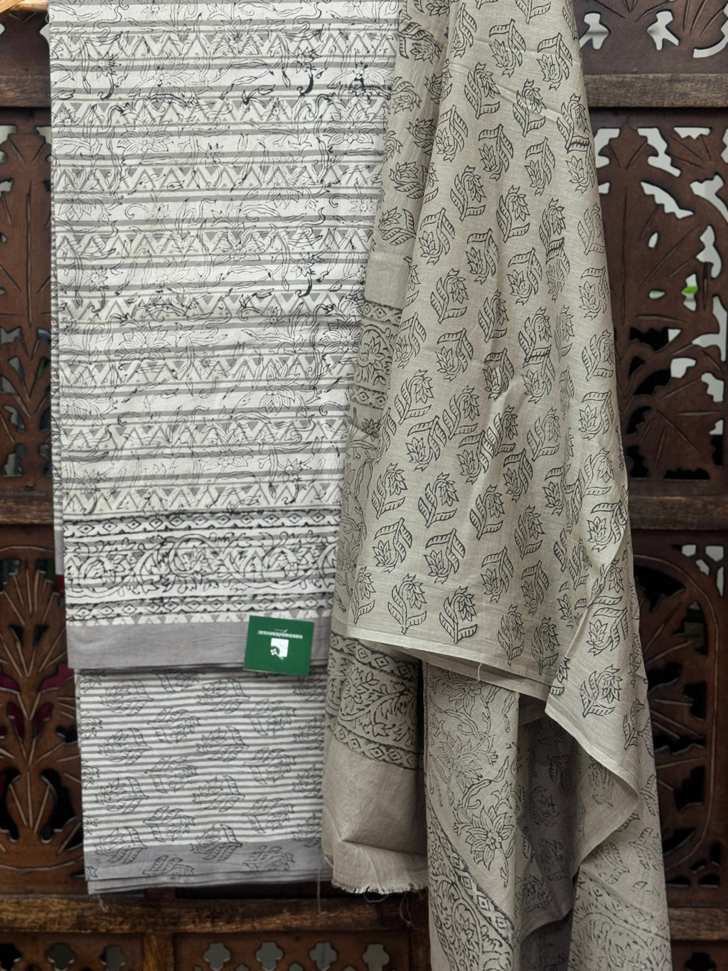 Artisan’s Slate: Handblock Printed Cotton 3-Piece Unstitched Suit Set HANDMADEAHOLIC BY MISHKA