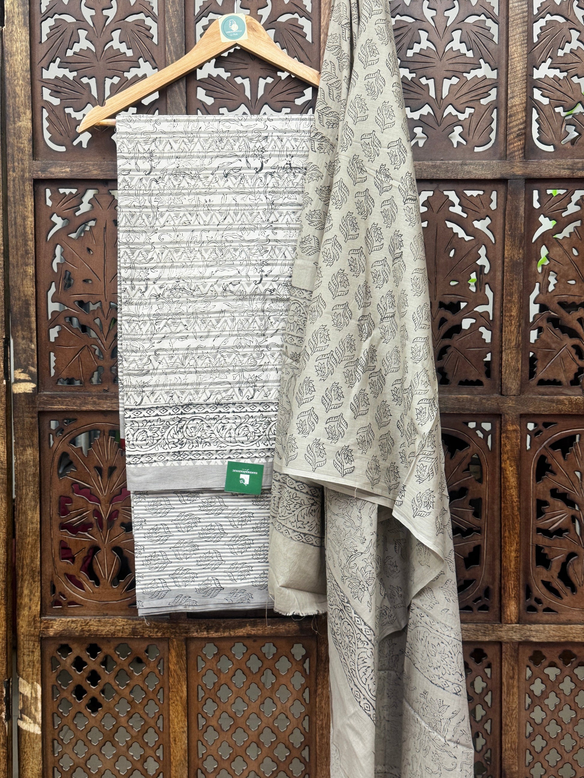 Artisan’s Slate: Handblock Printed Cotton 3-Piece Unstitched Suit Set HANDMADEAHOLIC BY MISHKA
