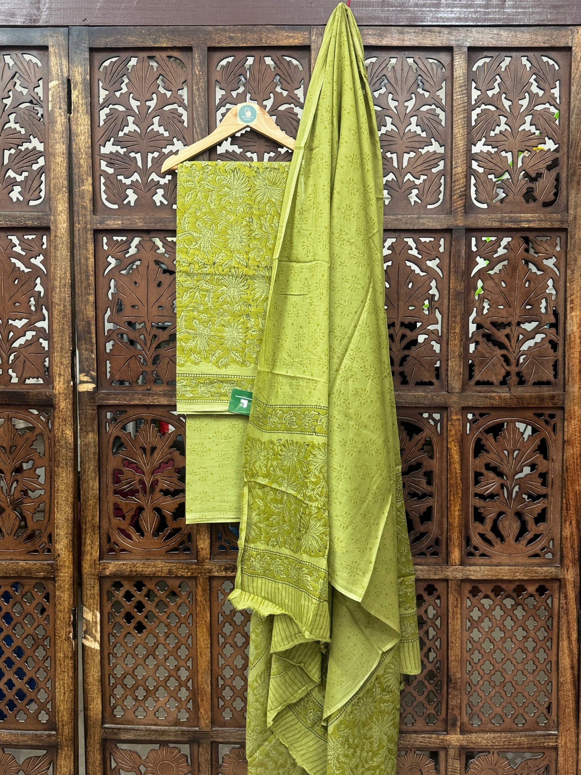 Zesty Lime Green Handblock Printed Cotton Suit Set HANDMADEAHOLIC BY MISHKA