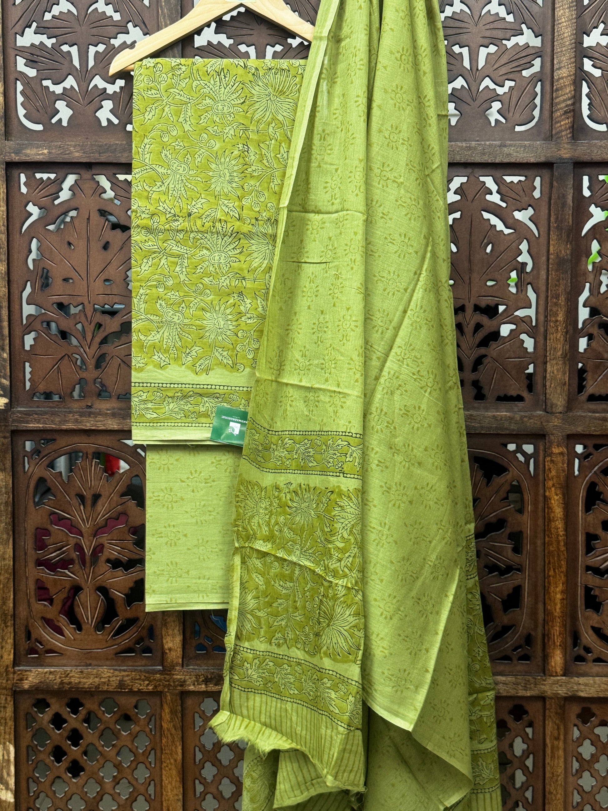 Zesty Lime Green Handblock Printed Cotton Suit Set HANDMADEAHOLIC BY MISHKA