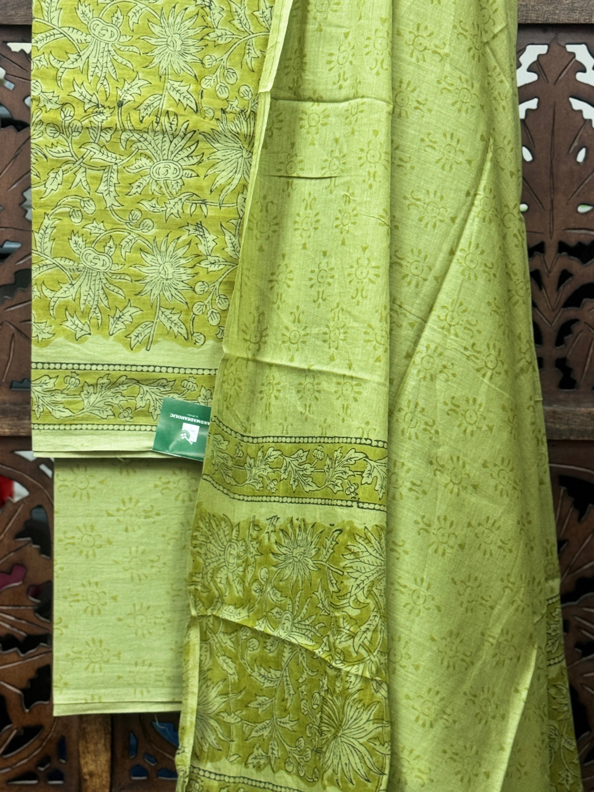 Zesty Lime Green Handblock Printed Cotton Suit Set HANDMADEAHOLIC BY MISHKA