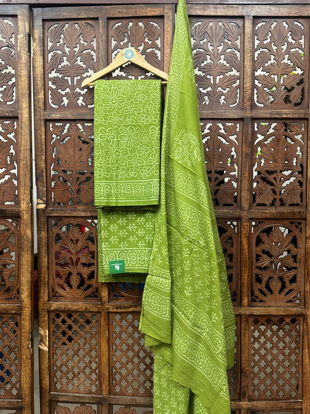 Zesty Lime Handblock Printed Cotton Unstitched Suit Set HANDMADEAHOLIC BY MISHKA