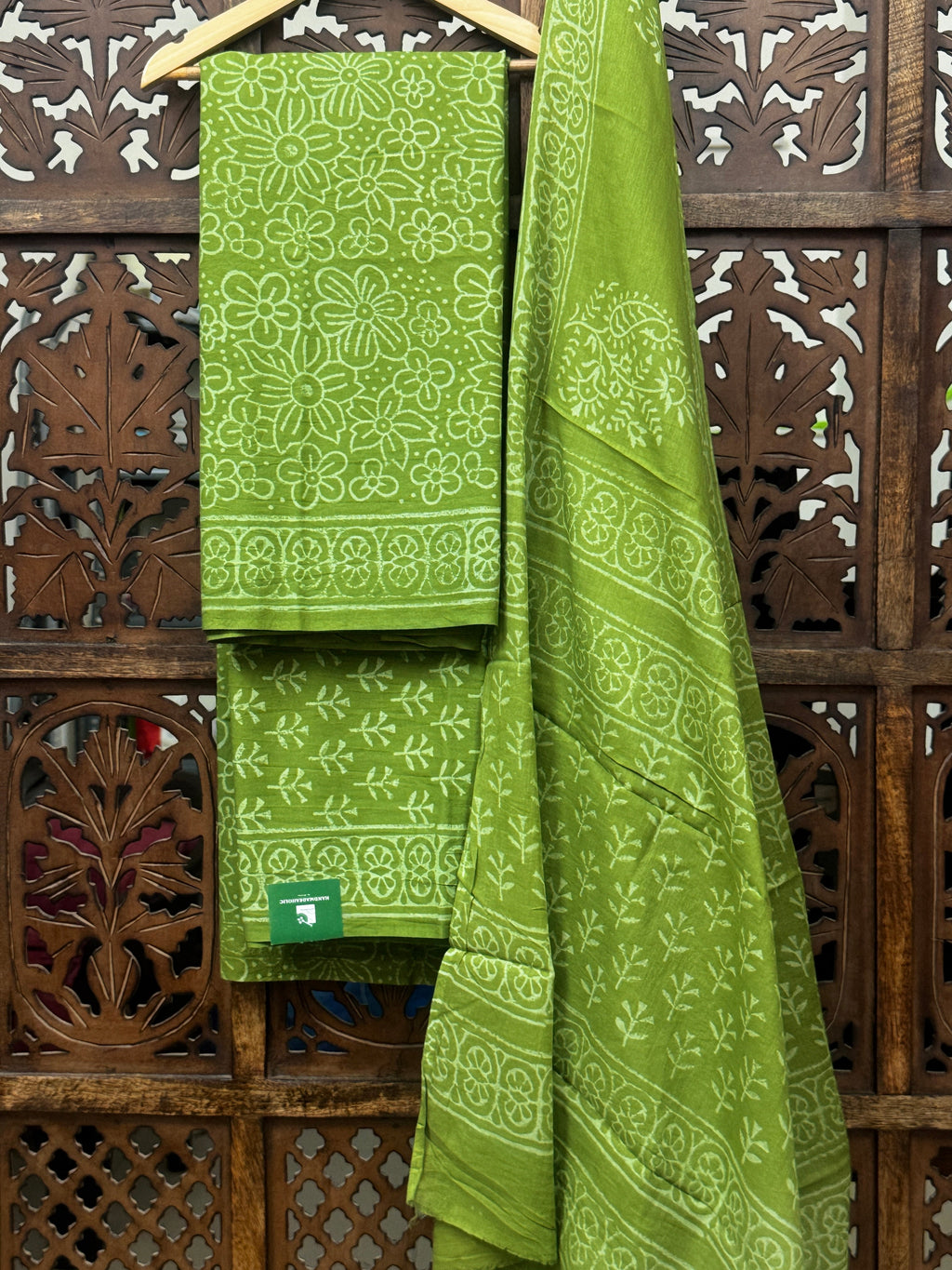 Zesty Lime Handblock Printed Cotton Unstitched Suit Set HANDMADEAHOLIC BY MISHKA
