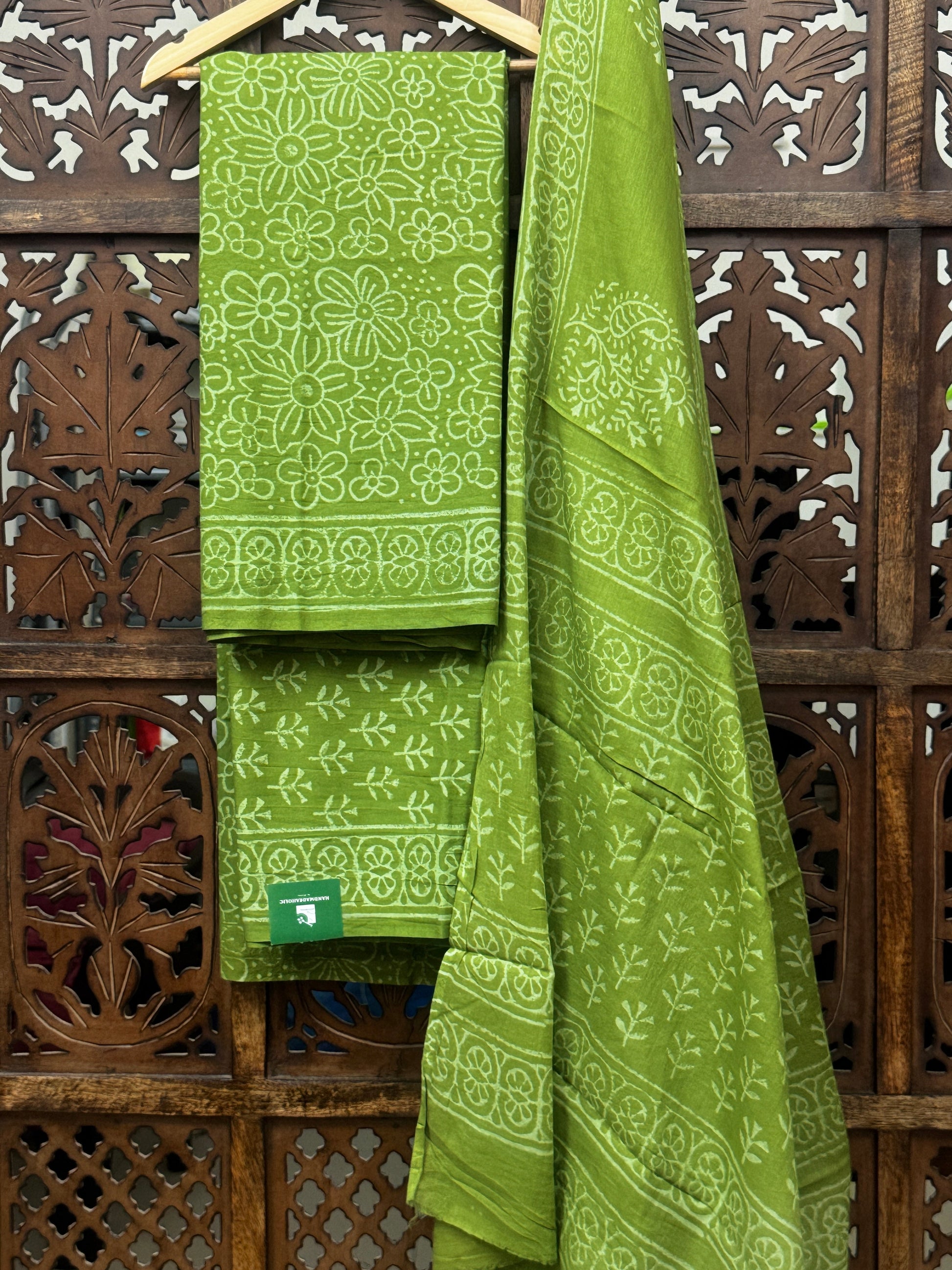Zesty Lime Handblock Printed Cotton Unstitched Suit Set HANDMADEAHOLIC BY MISHKA