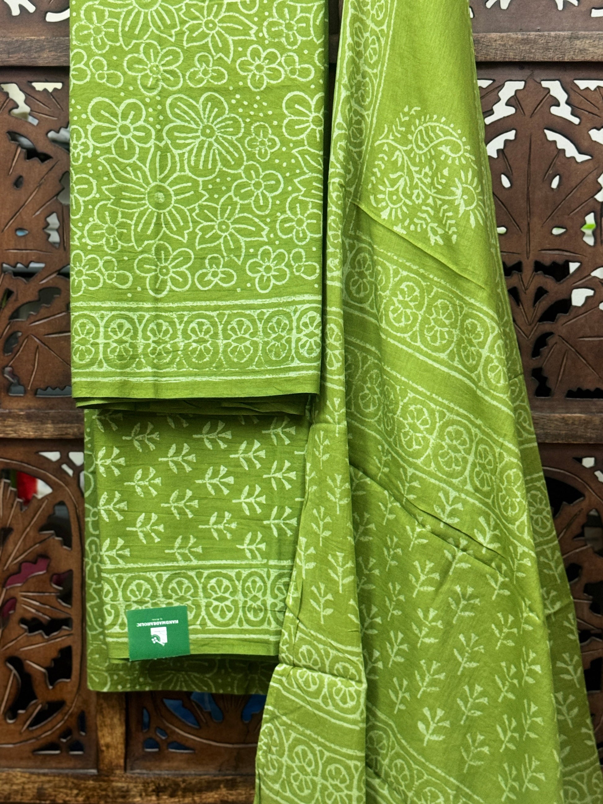 Zesty Lime Handblock Printed Cotton Unstitched Suit Set HANDMADEAHOLIC BY MISHKA