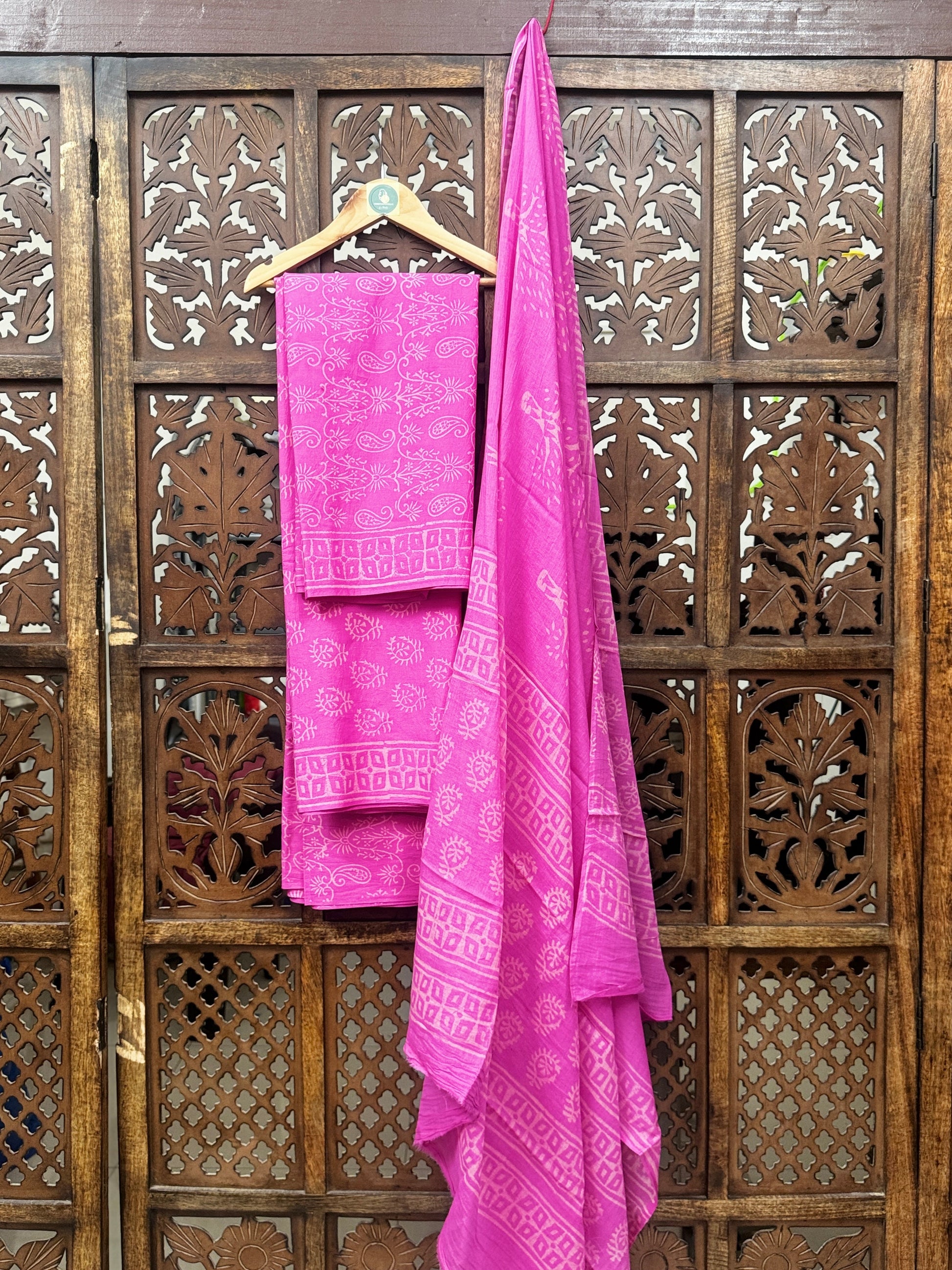 Rani Pink Handblock Cotton Unstitched Suit Set HANDMADEAHOLIC BY MISHKA