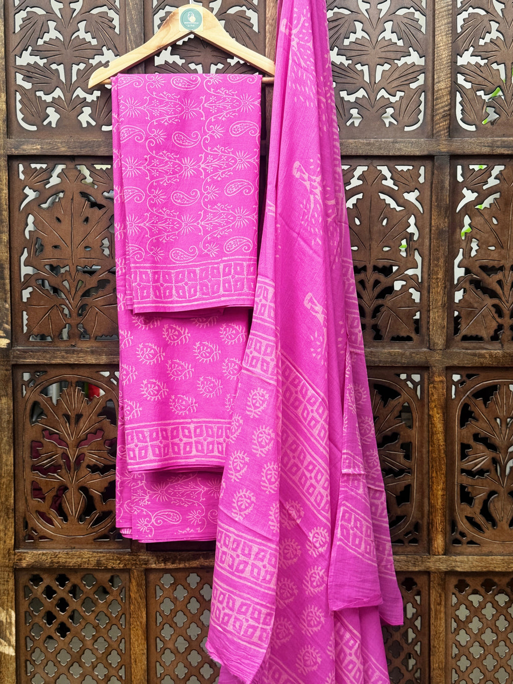 Rani Pink Handblock Cotton Unstitched Suit Set HANDMADEAHOLIC BY MISHKA