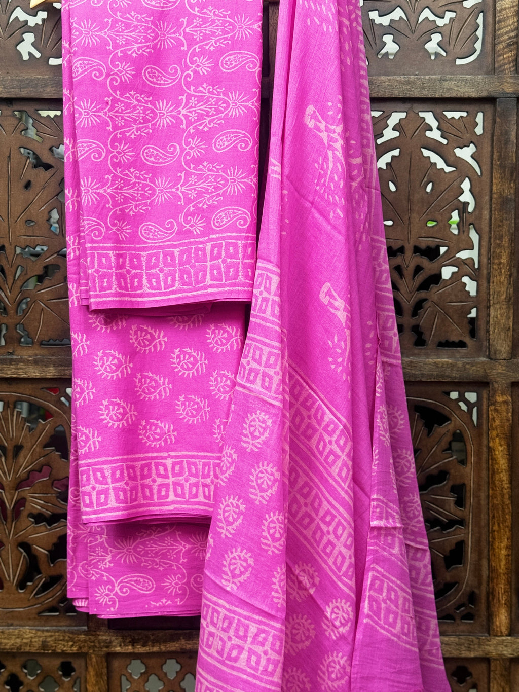 Rani Pink Handblock Cotton Unstitched Suit Set HANDMADEAHOLIC BY MISHKA