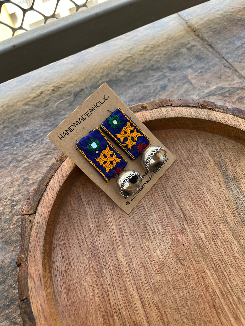BLUE RECTANGLE BOHO EARRINGS HANDMADEAHOLIC BY MISHKA