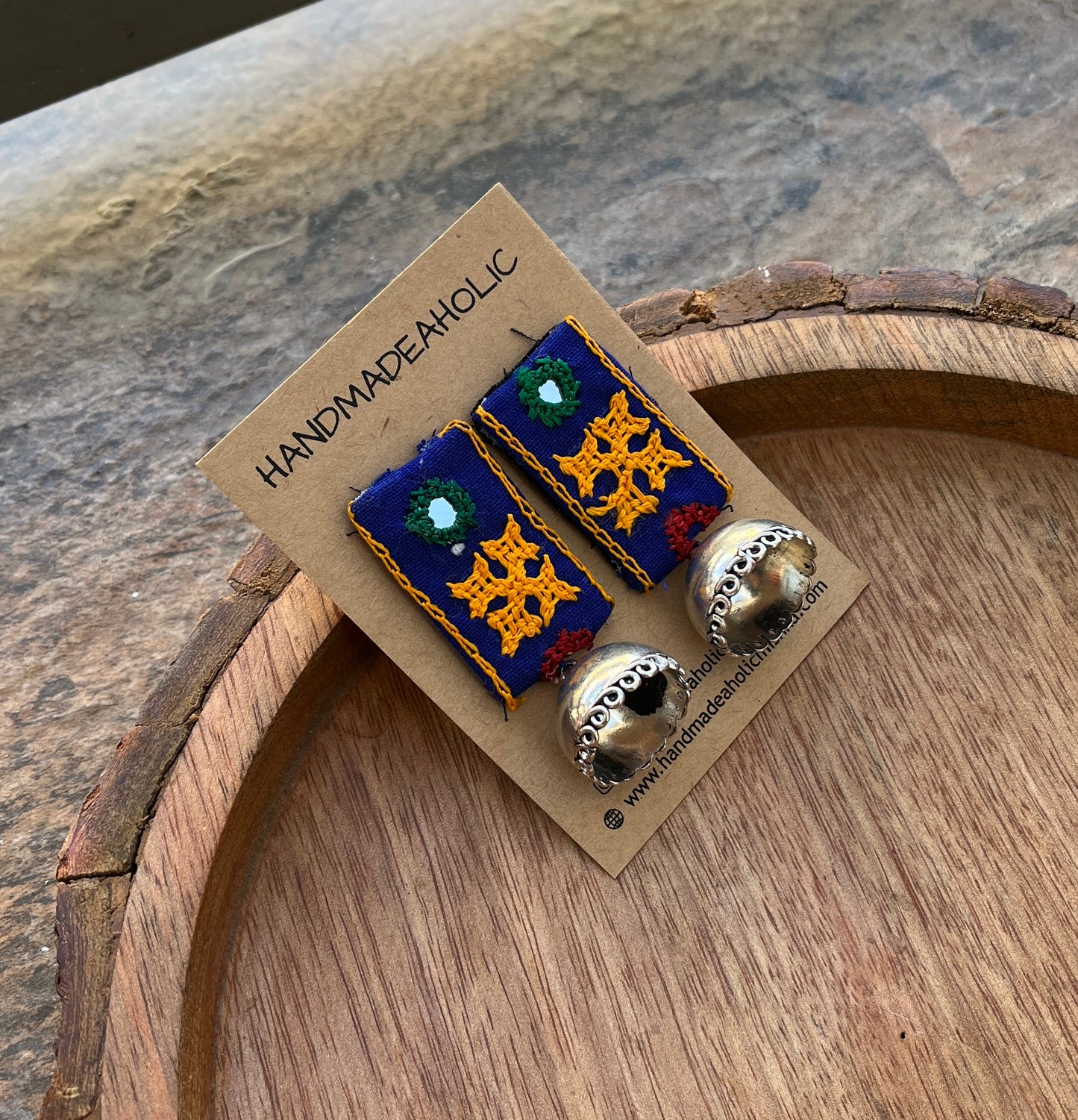 BLUE RECTANGLE BOHO EARRINGS HANDMADEAHOLIC BY MISHKA