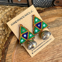 GREEN TRIANGLE BOHO EARRINGS HANDMADEAHOLIC BY MISHKA