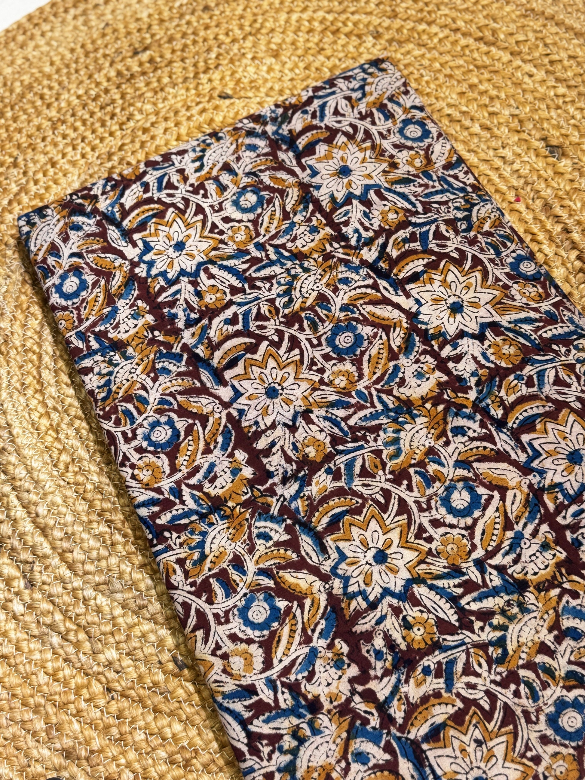 Pure Cotton Kalamkari Handblock Print Fabric by the Yard – Earthy Floral Vine Design HANDMADEAHOLIC BY MISHKA