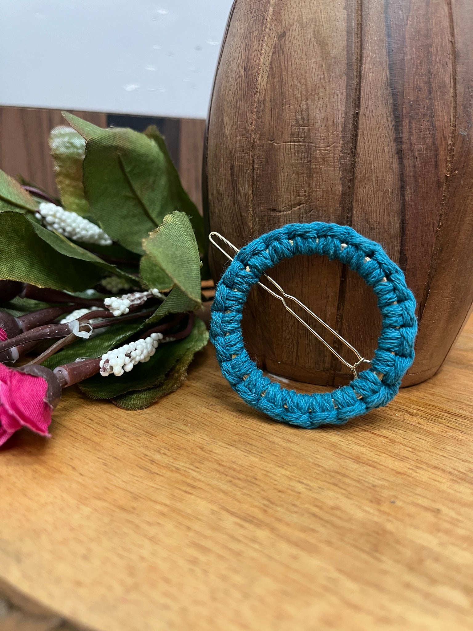 SKY BLUE ROUND MACRAME HAIR CLIP HANDMADEAHOLIC BY MISHKA