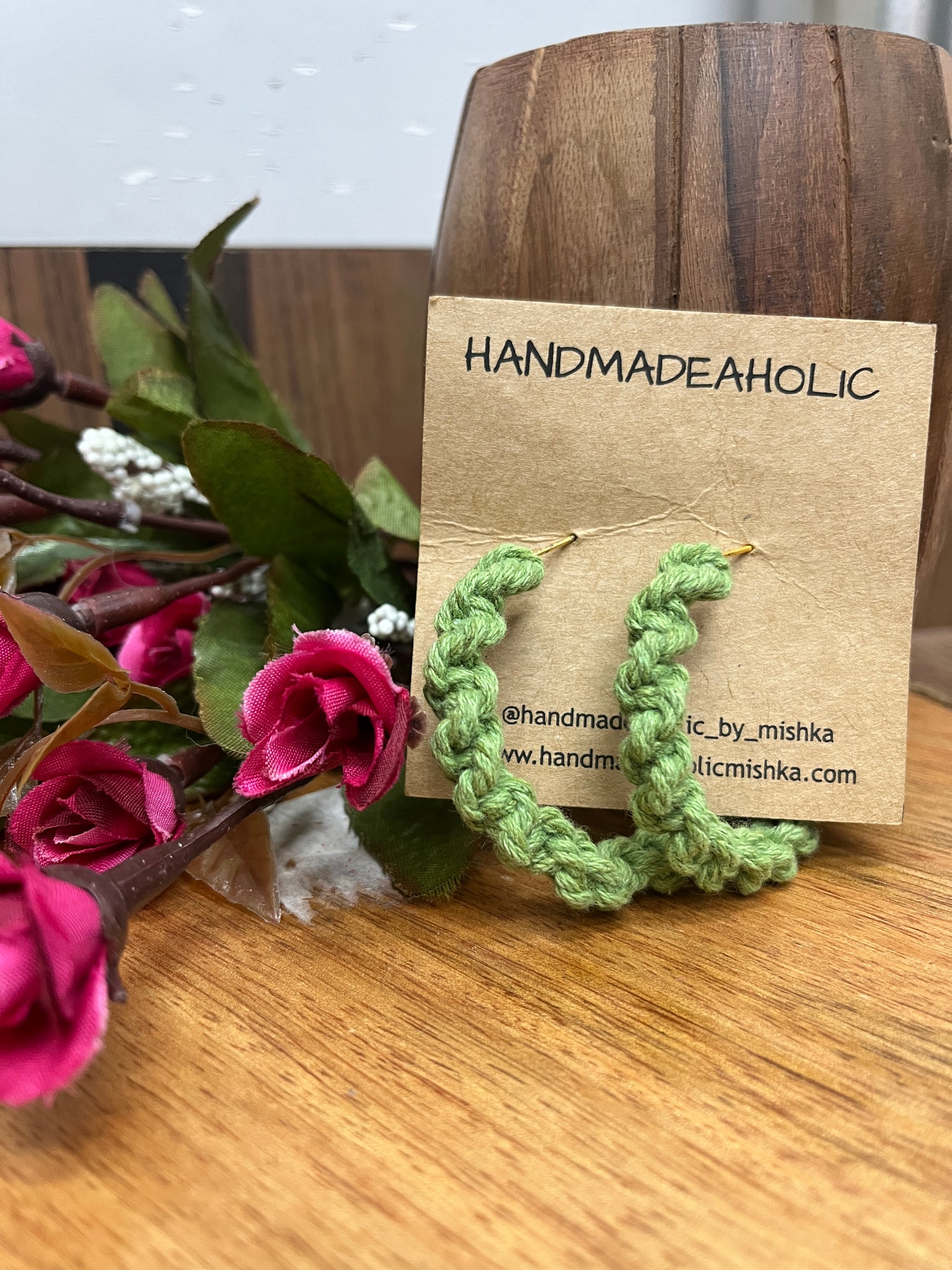 PISTA GREEN TWIST MACRAME HOOP EARRINGS HANDMADEAHOLIC BY MISHKA