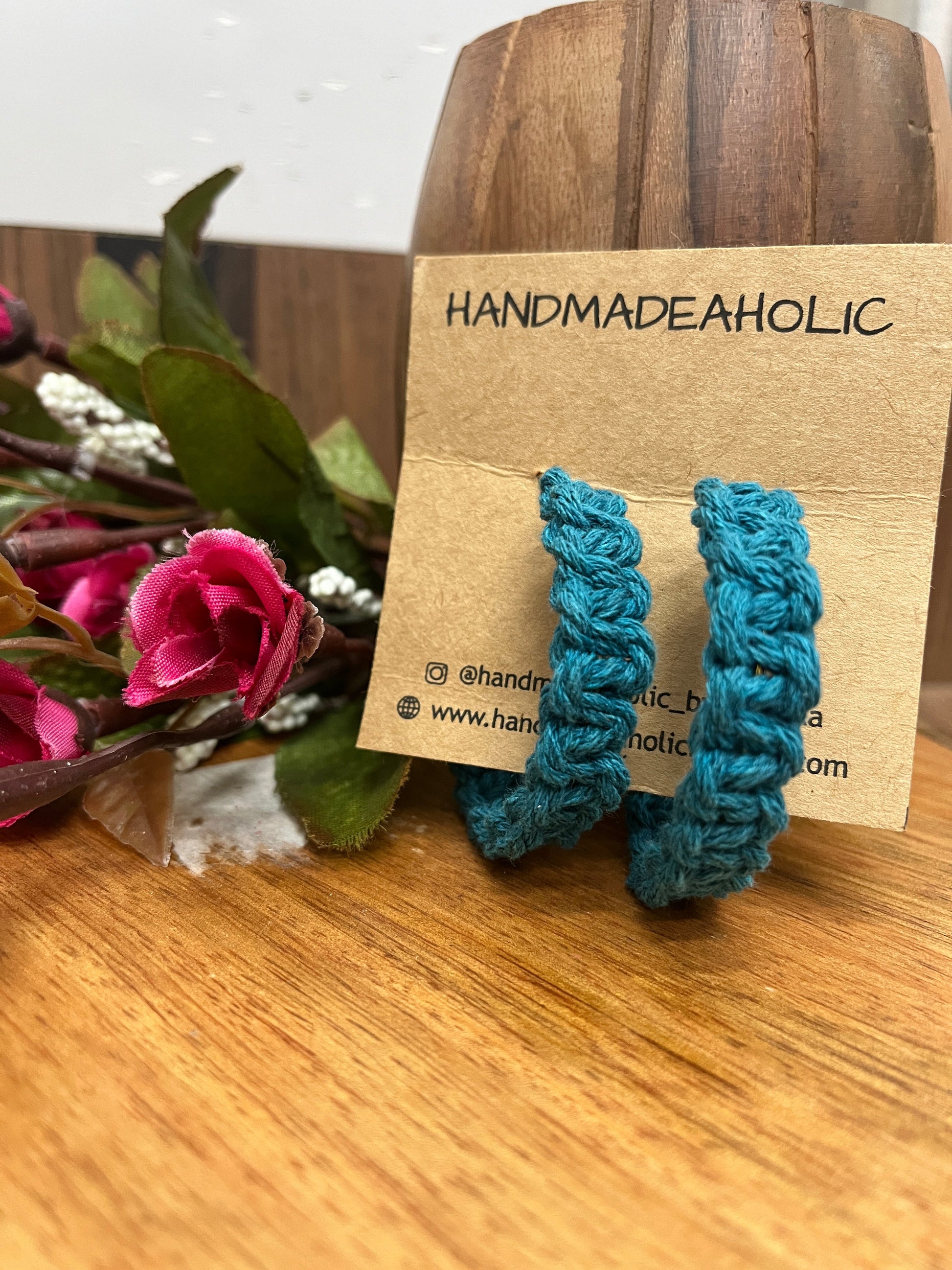 PEACOCK BLUE BOX MACRAME EARRING handmadeaholicmishka