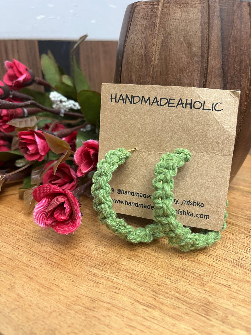 PISTA GREEN BOX MACRAME EARRING handmadeaholicmishka
