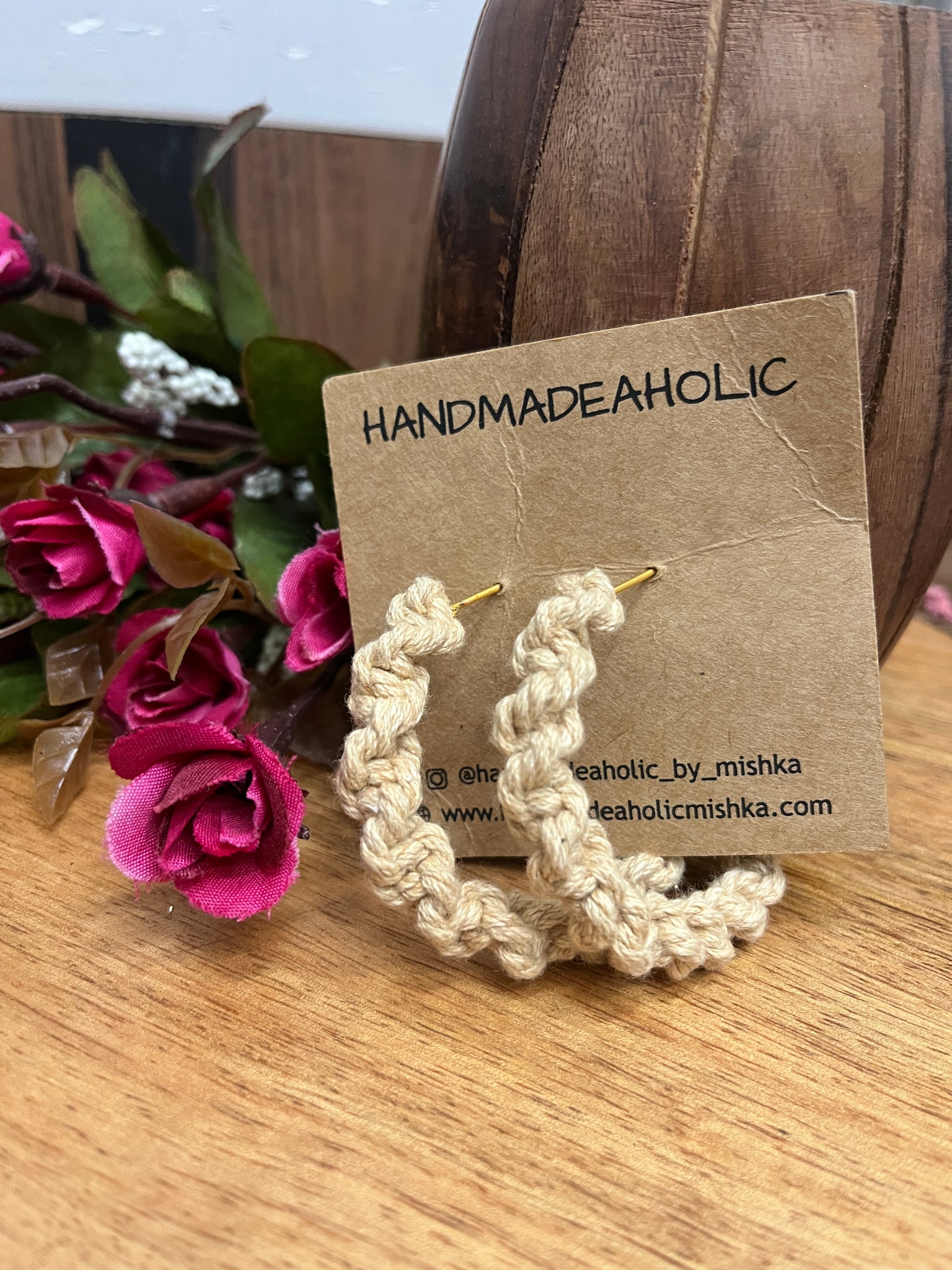 CREAM TWIST MACRAME EARRING HANDMADEAHOLIC BY MISHKA