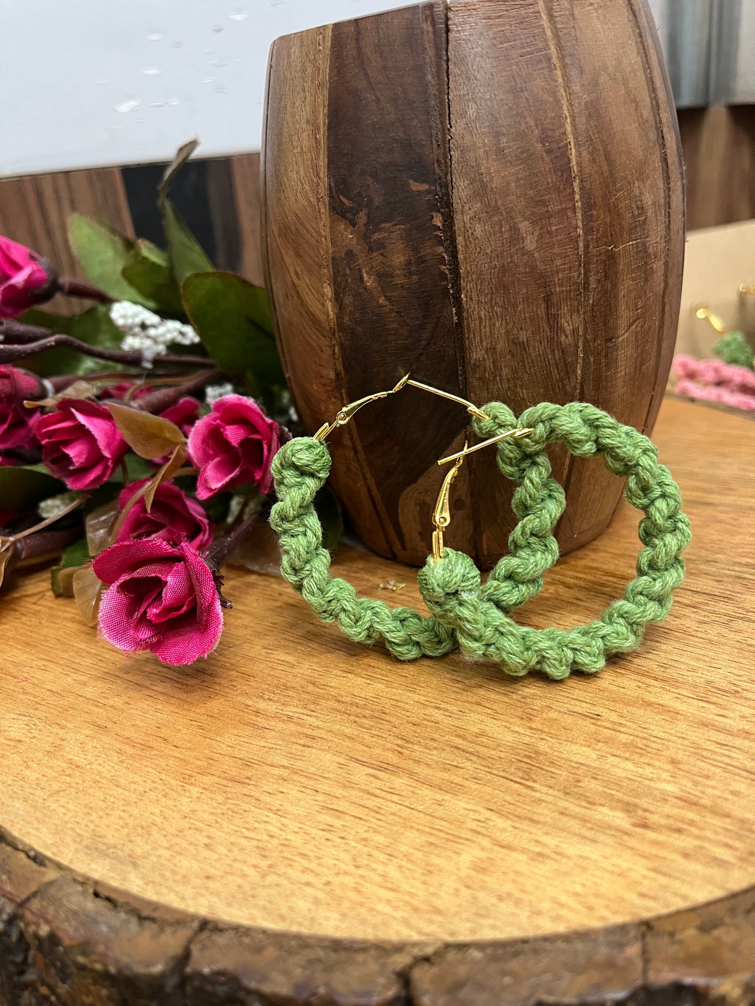 PISTA GREEN TWIST MACRAME HOOP EARRINGS HANDMADEAHOLIC BY MISHKA