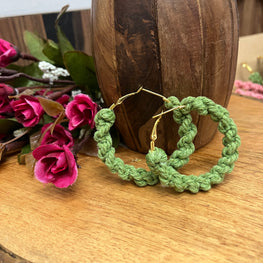 PISTA GREEN TWIST MACRAME HOOP EARRINGS HANDMADEAHOLIC BY MISHKA