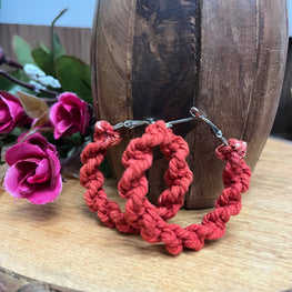 RED TWIST MACRAME HOOP EARRING HANDMADEAHOLIC BY MISHKA