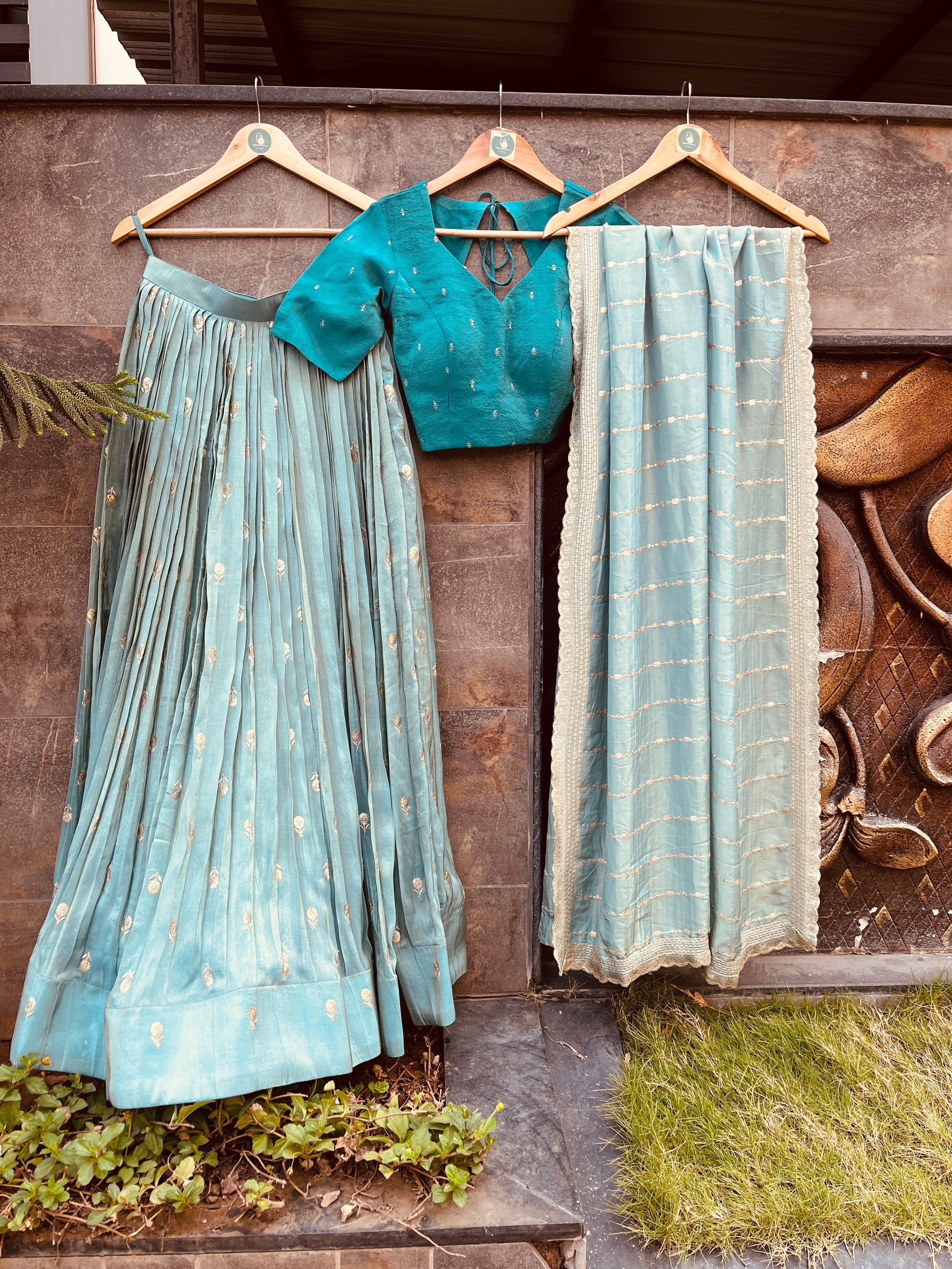 PASTEL BANARASI SILK CHANIYA CHOLI HANDMADEAHOLIC BY MISHKA
