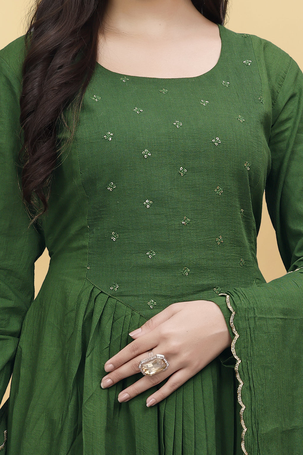 GREEN  MULMUL COTTON KURTA SET ( SET OF 3 ) HANDMADEAHOLIC BY MISHKA