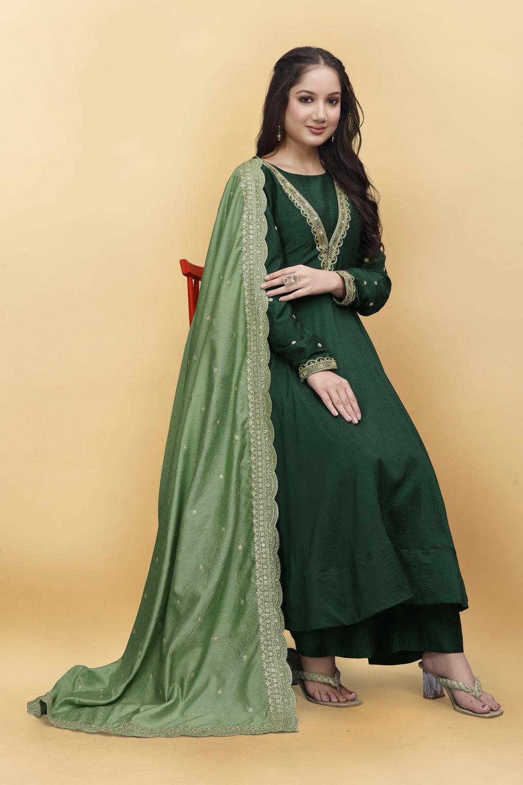 GREEN SILK ANARKALI HANDWORK SUIT HANDMADEAHOLIC BY MISHKA