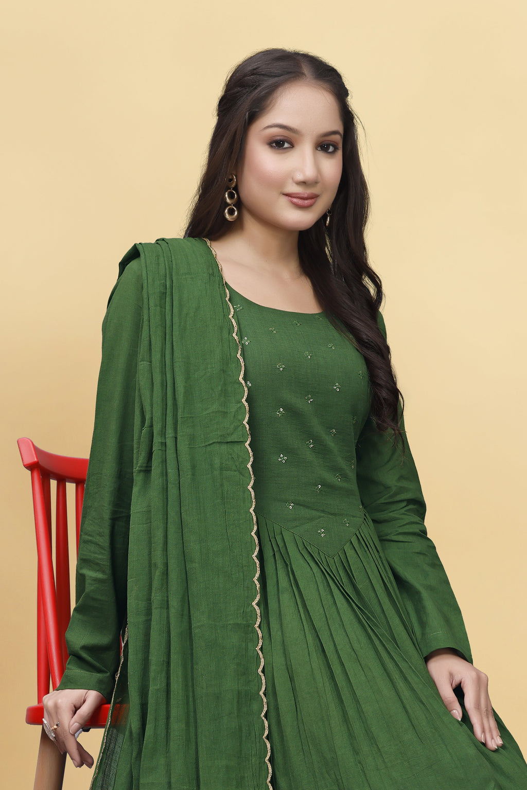 GREEN  MULMUL COTTON KURTA SET ( SET OF 3 ) HANDMADEAHOLIC BY MISHKA