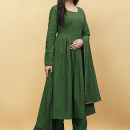 GREEN  MULMUL COTTON KURTA SET ( SET OF 3 )