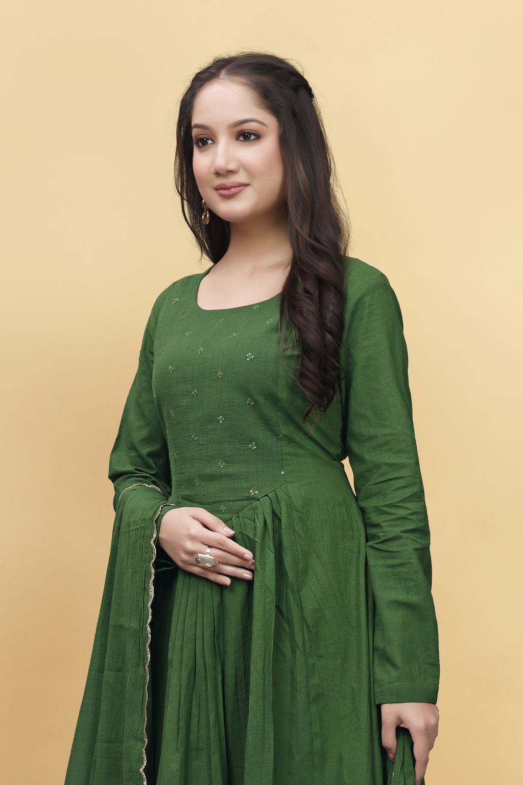 GREEN  MULMUL COTTON KURTA SET ( SET OF 3 ) HANDMADEAHOLIC BY MISHKA