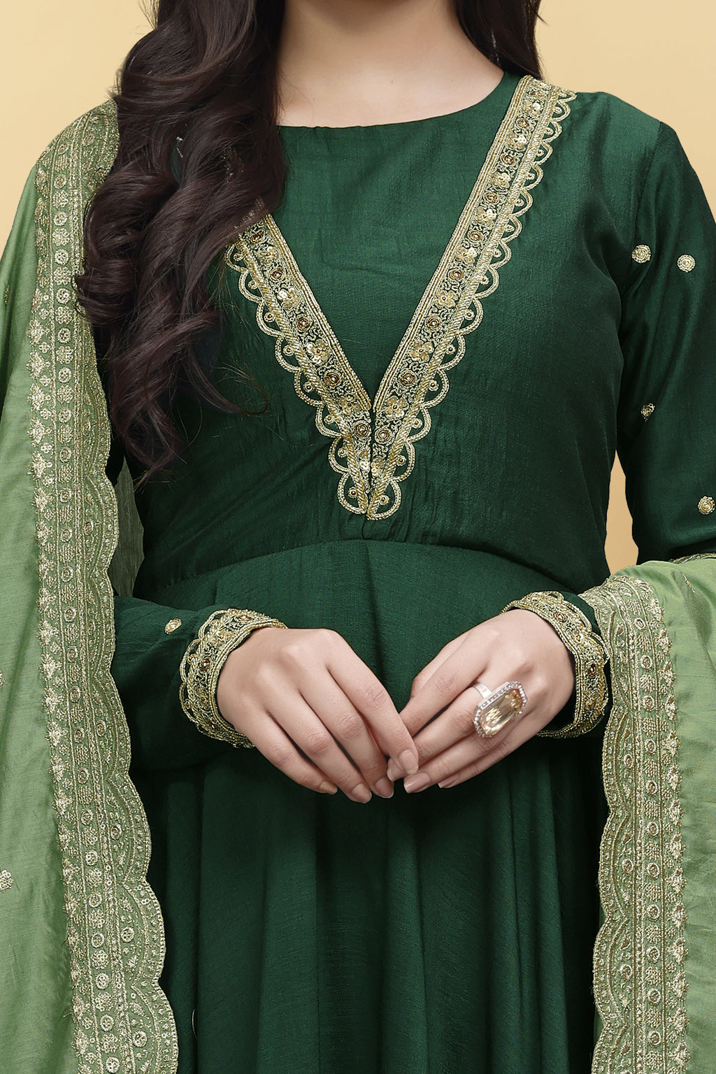 GREEN SILK ANARKALI HANDWORK SUIT HANDMADEAHOLIC BY MISHKA