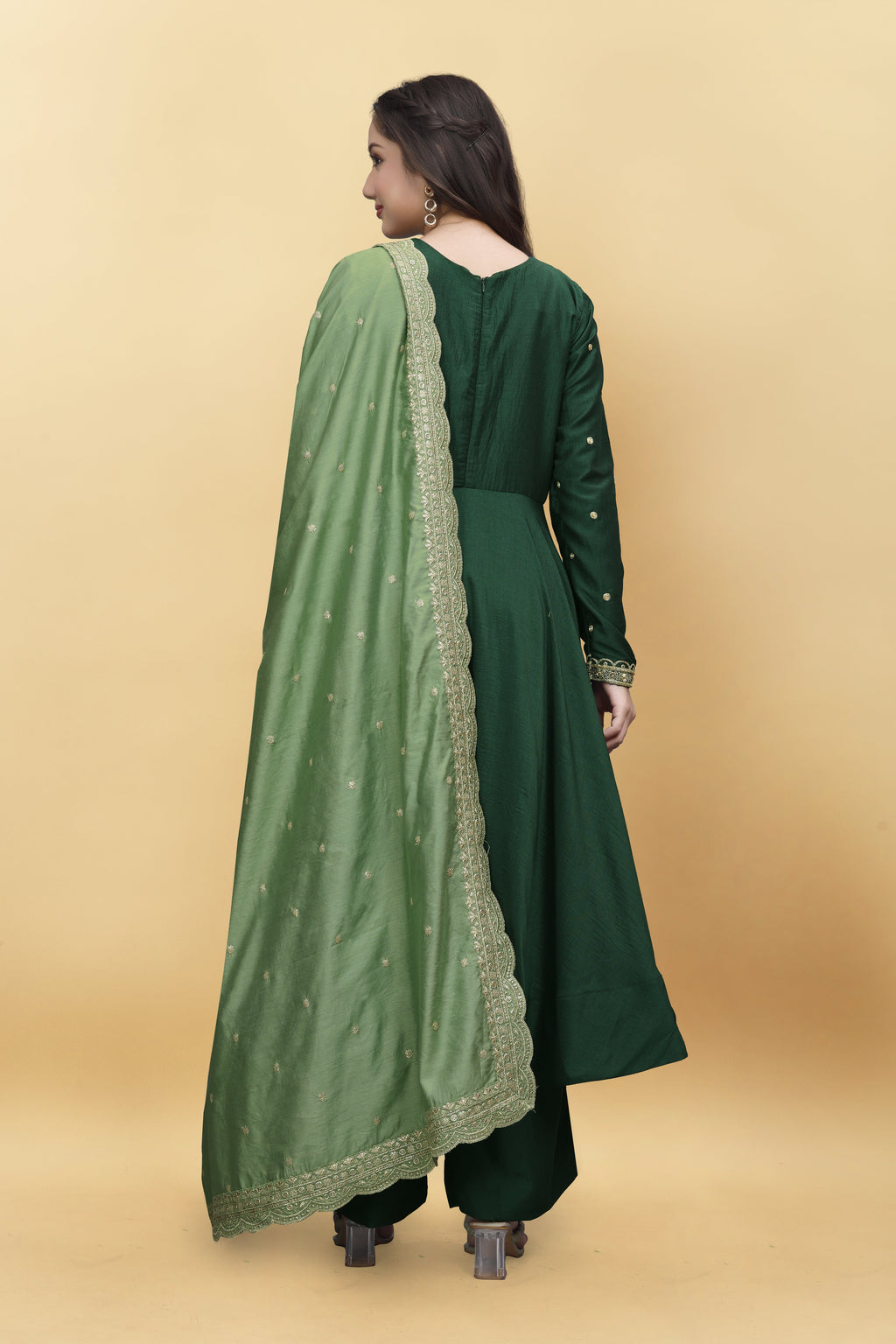 GREEN SILK ANARKALI HANDWORK SUIT HANDMADEAHOLIC BY MISHKA