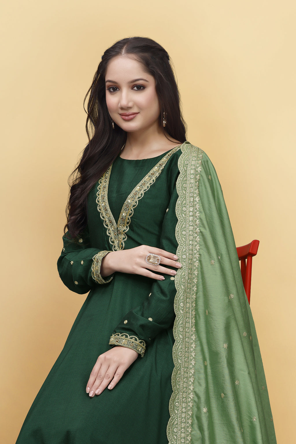 GREEN SILK ANARKALI HANDWORK SUIT HANDMADEAHOLIC BY MISHKA