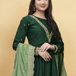 GREEN SILK ANARKALI HANDWORK SUIT