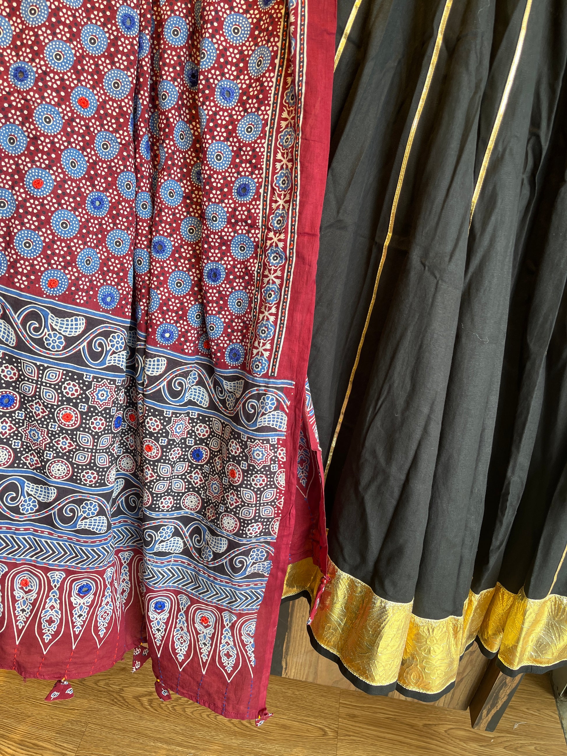 MAROON AJRAKH DUPATTA WITH BLACK CHANIYA CHOLI HANDMADEAHOLIC BY MISHKA