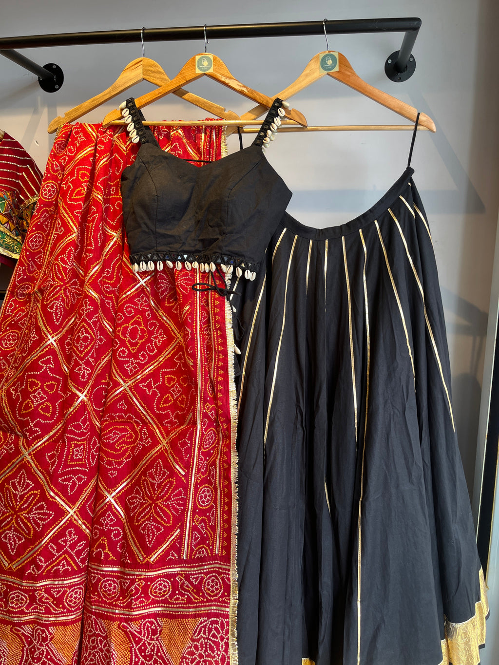 RED BANDHANI WITH BLACK CHANIYA CHOLI HANDMADEAHOLIC BY MISHKA