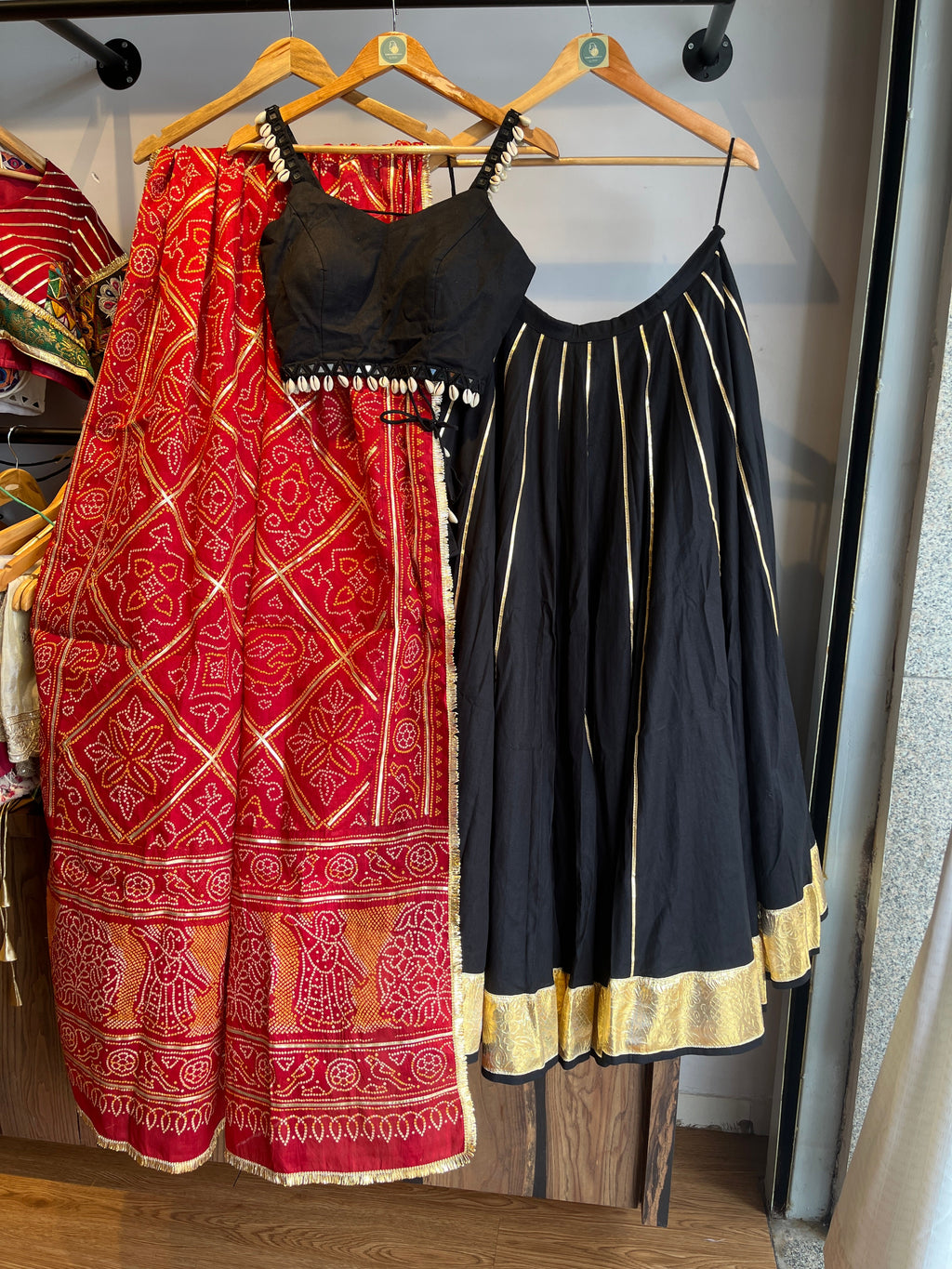 RED BANDHANI WITH BLACK CHANIYA CHOLI HANDMADEAHOLIC BY MISHKA