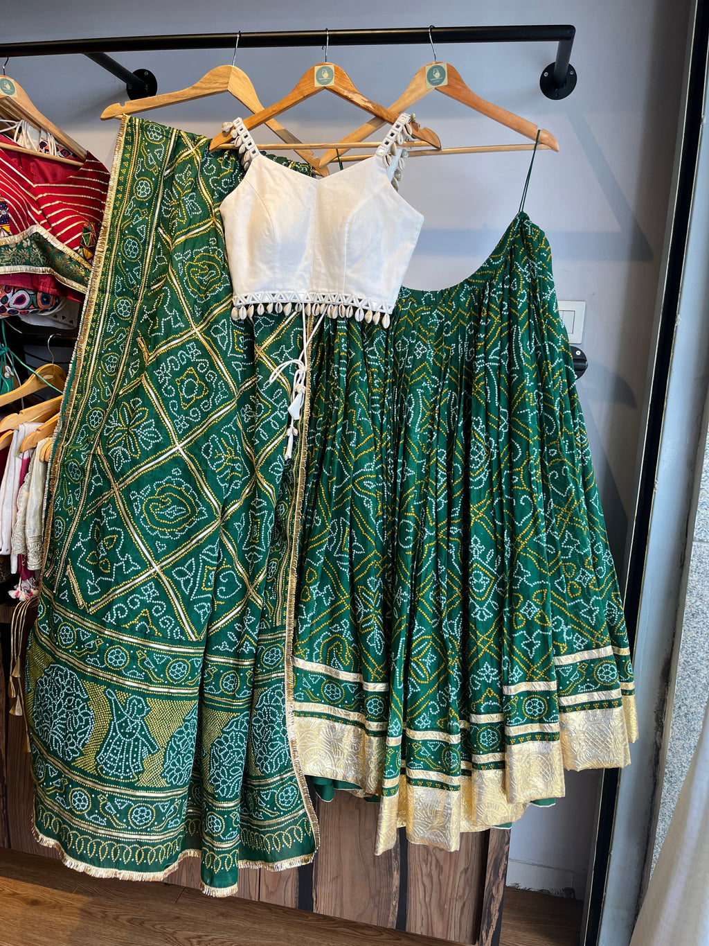 GREEN BANDHANI CHANIYA CHOLI HANDMADEAHOLIC BY MISHKA