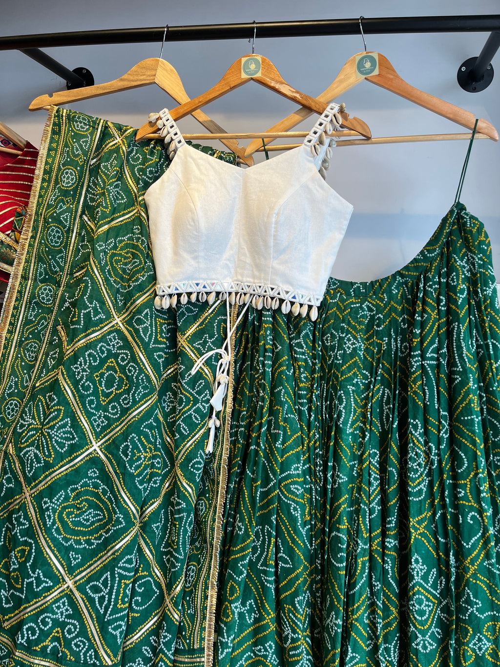 GREEN BANDHANI CHANIYA CHOLI HANDMADEAHOLIC BY MISHKA
