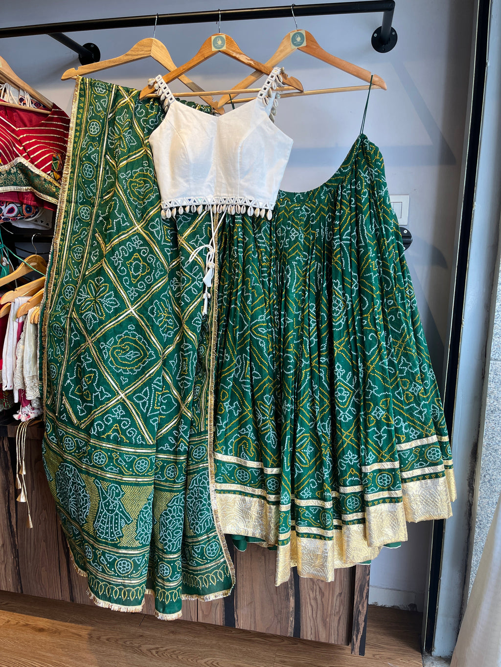 GREEN BANDHANI CHANIYA CHOLI HANDMADEAHOLIC BY MISHKA