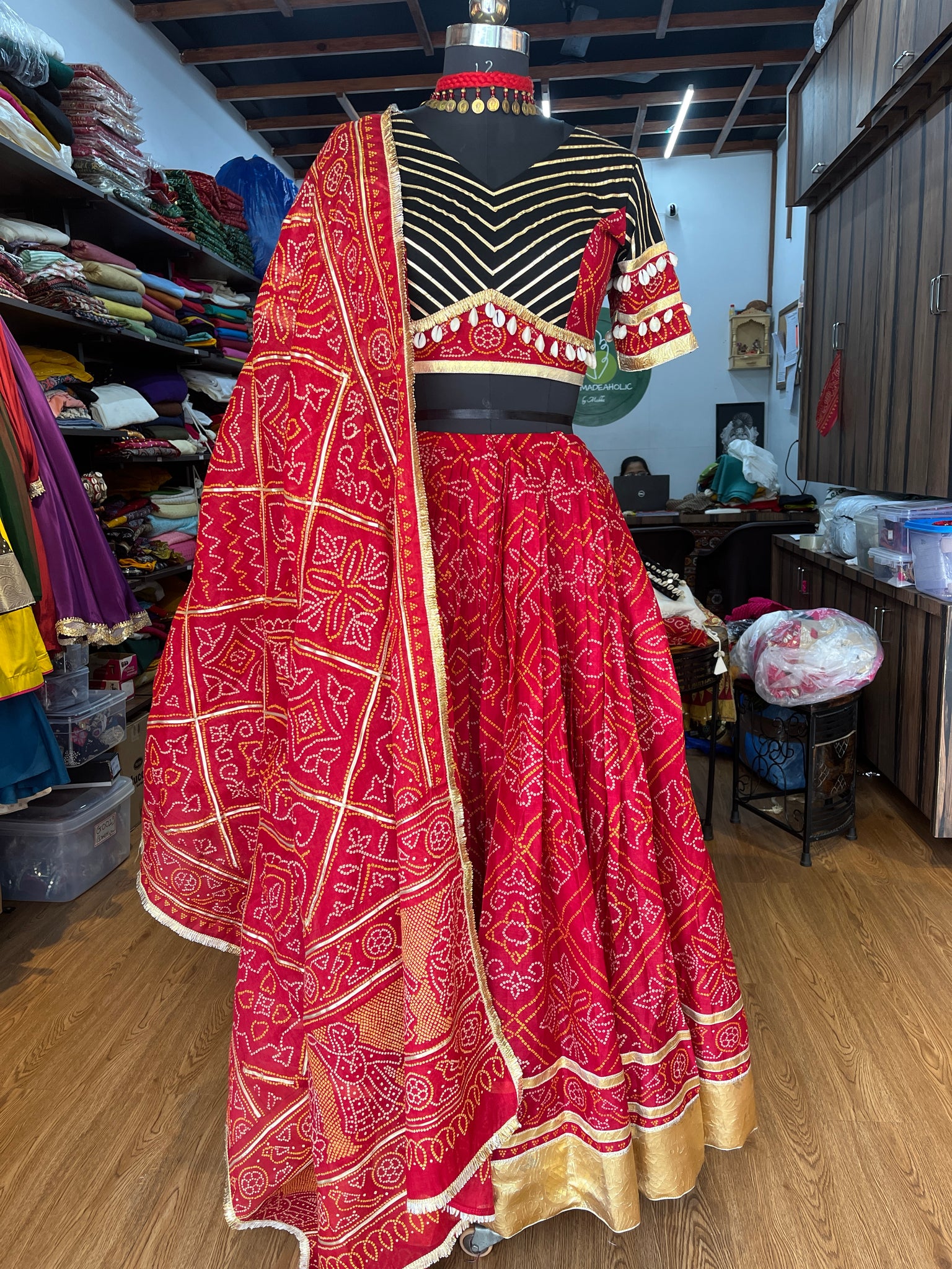 BLACK AND RED BANDHANI CHANIYA CHOLI HANDMADEAHOLIC BY MISHKA