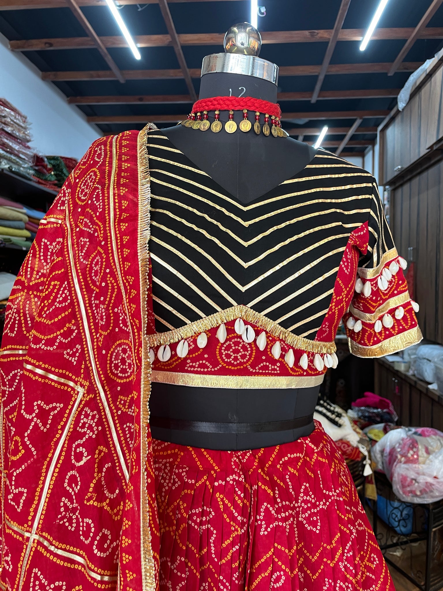 BLACK AND RED BANDHANI CHANIYA CHOLI HANDMADEAHOLIC BY MISHKA