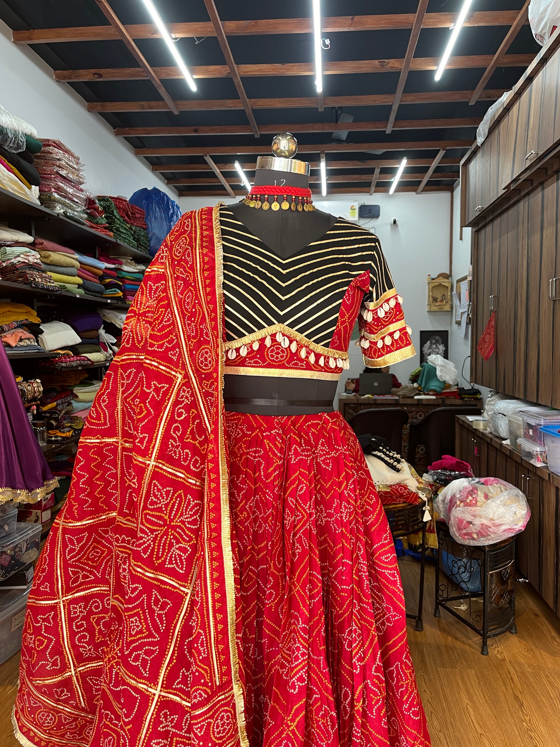 BLACK AND RED BANDHANI CHANIYA CHOLI HANDMADEAHOLIC BY MISHKA