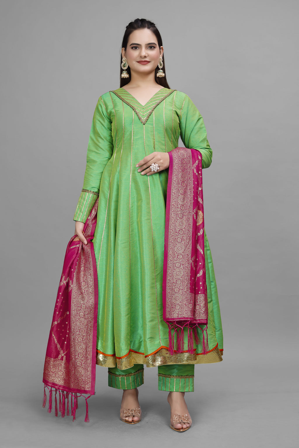 GREEN RAWSILK HANDWORK ANARKALI SUIT HANDMADEAHOLIC BY MISHKA