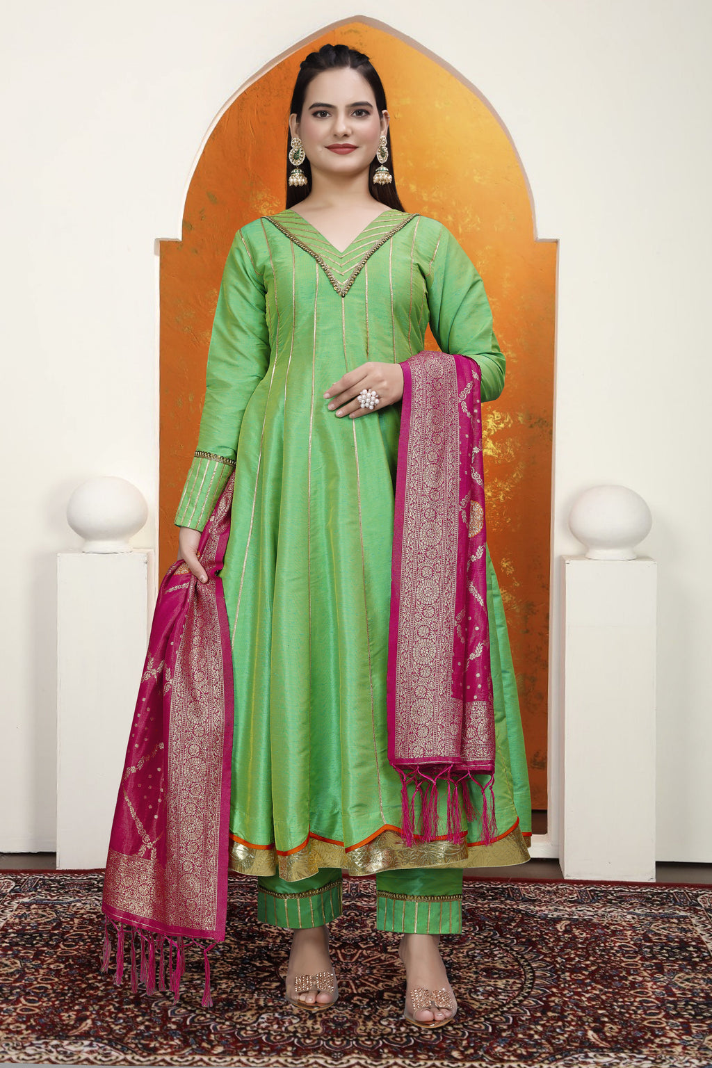 GREEN RAWSILK HANDWORK ANARKALI SUIT HANDMADEAHOLIC BY MISHKA