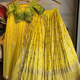 YELLOW BANARASI SILK CHANIYA CHOLI HANDMADEAHOLIC BY MISHKA