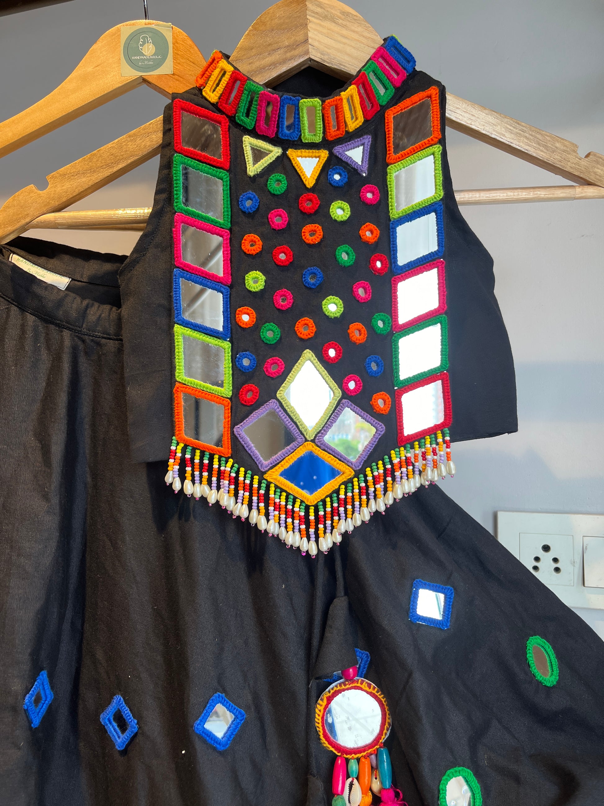 BLACK MULTICOLOR MIRROR BLOUSE - handmadeaholicmishka