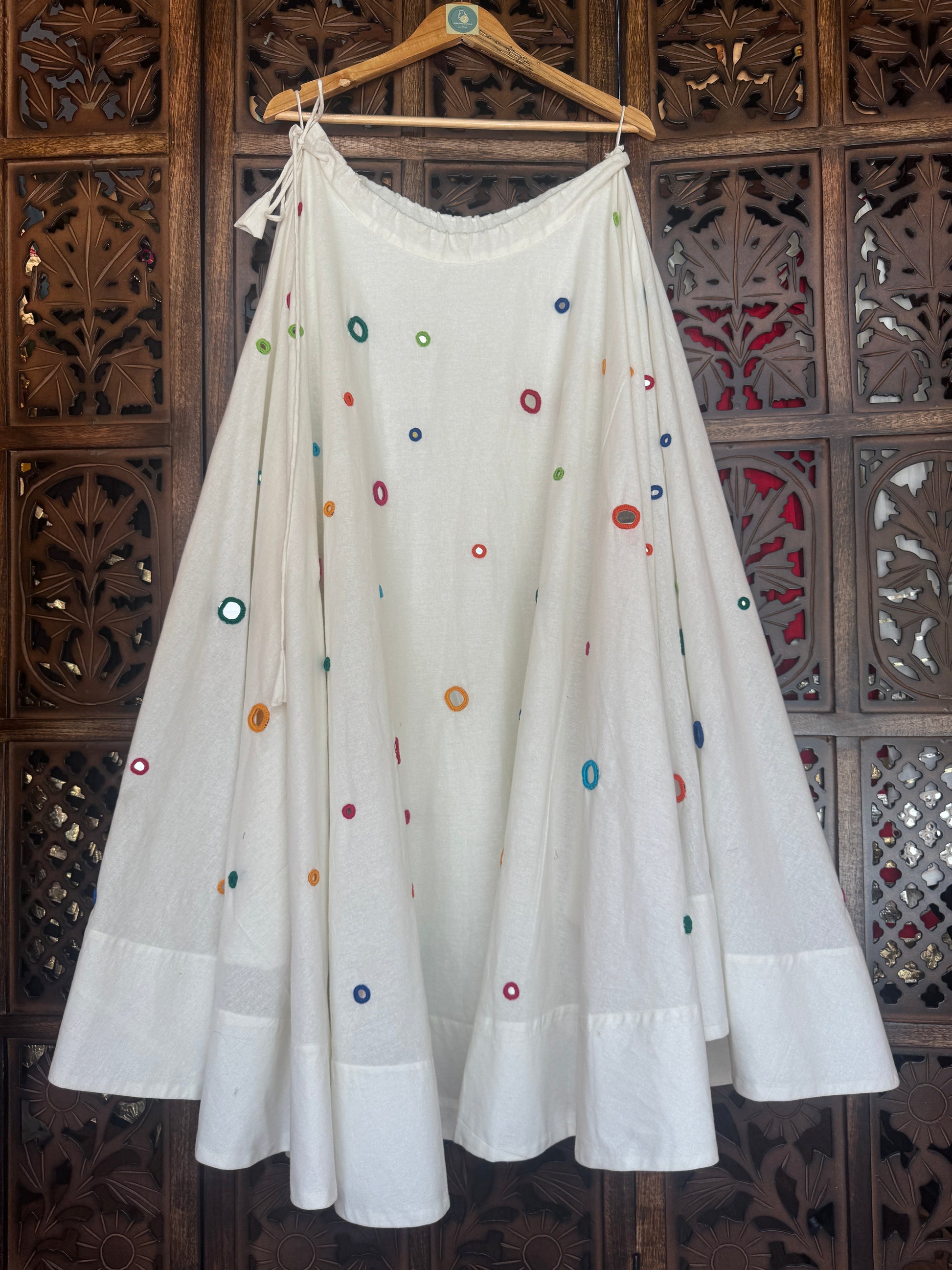 OFF WHITE UMBRELLA MULTI MIRROR WORK SKIRT HANDMADEAHOLIC BY MISHKA