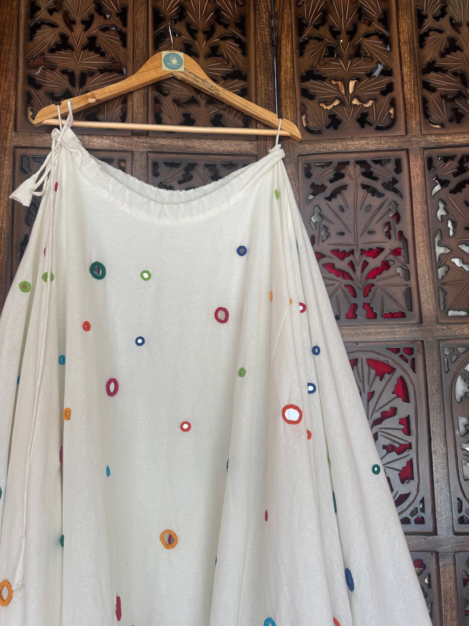 OFF WHITE UMBRELLA MULTI MIRROR WORK SKIRT HANDMADEAHOLIC BY MISHKA